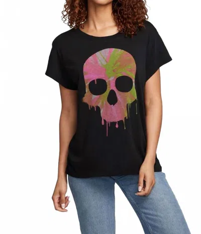 Chaser Spin Paint Skull Tee In Shadow Black