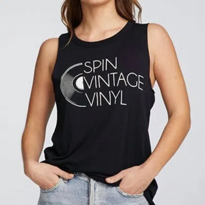 Chaser Spin Vintage Vinyl Muscle Tank In True Black