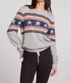Chaser Stars Stripe Oversized Sweater In Heather Grey