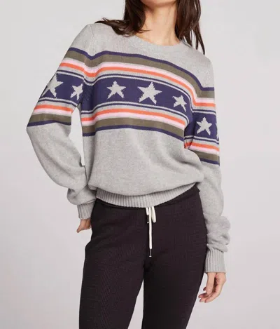 Chaser Stars Stripe Oversized Sweater In Heather Grey