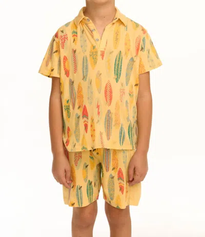 Chaser Kids' Surfboards Button Up Tee In Impala Yellow In Multi