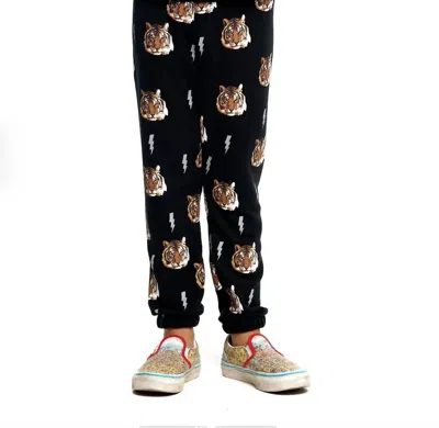 Chaser Kids' Tiger Party Hacci Sweatpants In Fun Print In Black