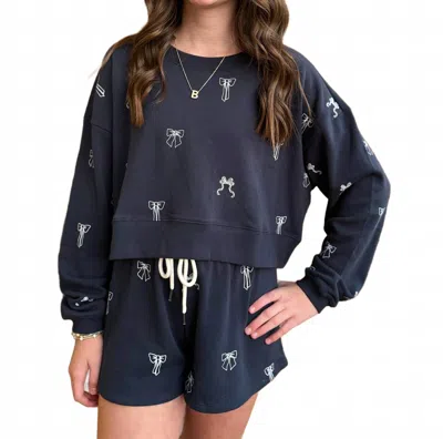 Chaser Tossed Bows Crop Sweatshirt In Blue