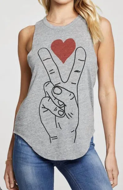 Chaser Triblend Muscle Tank Peace And Love In Streaky Grey In Gray