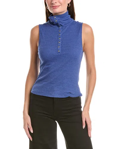 Chaser Triblend Rib Knit Button-down Tank In Blue