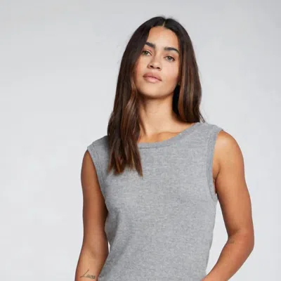Chaser Triblend Rib Shirred Back V Muscle Tank In Gray