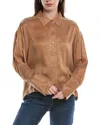 Chaser Twill Button Up Blouse In Beige