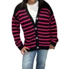 Chaser Vibe Stripe Cardigan Sweater In Black/pink In Multi