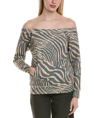 Chaser Vintage Fleece Off-the-shoulder Raglan Pullover In Brown