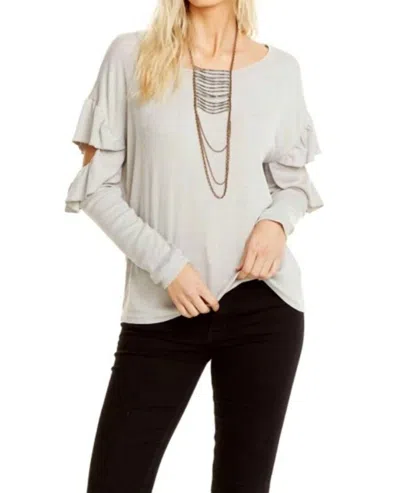 Chaser Vintage Rib Long Sleeve Vented Ruffle Dolman Top In Light Grey In Gray