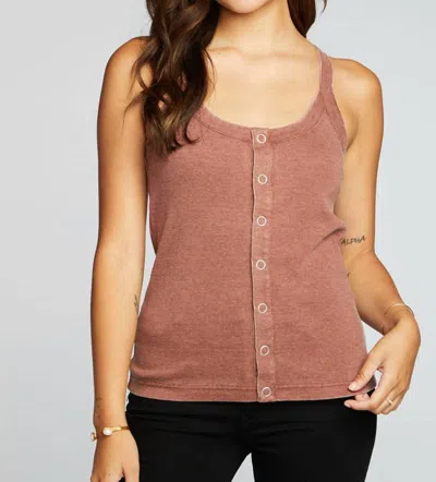Chaser Vintage Rib Snap Front Tank In Cappucino In Brown