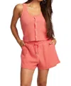 Chaser Waffle Button Up Tank In Flame In Red