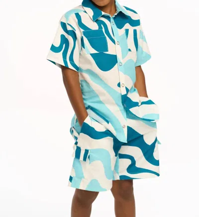 Chaser Kids' Wavy Stripe Short Sleeve Shirt In Coco Milk In Multi
