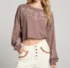 Chaser Western Embroidery Long Sleeve Sweatshirt In Deep Taupe In Brown