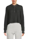 Chaser Women's Casey Burnout Waffle Knit Long Sleeve Thermal Henley In Licorice