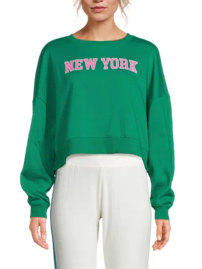 Chaser Women's Drop Shoulder Crop Sweater In Green