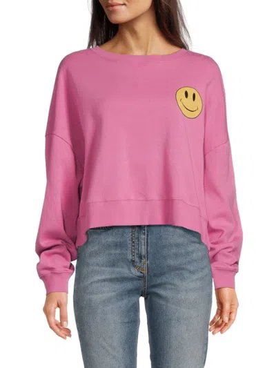 Chaser Women's Graphic Cotton Sweatshirt In Bright Rose