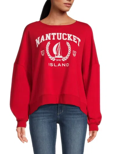 Chaser Women's Graphic Crop Sweater In Red