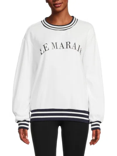 Chaser Women's Logo Graphic Fleece Cotton Sweatshirt In White