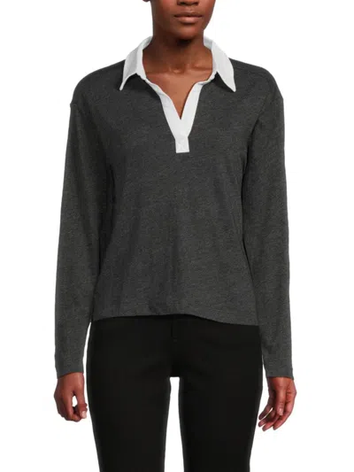 Chaser Women's Long Sleeve Johnny Collar Polo In Black