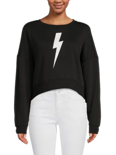 Chaser Women's Pattern Crop Sweater In Black