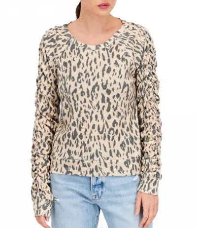 Chaser Women's Ribbed Animal Print Top In Beige