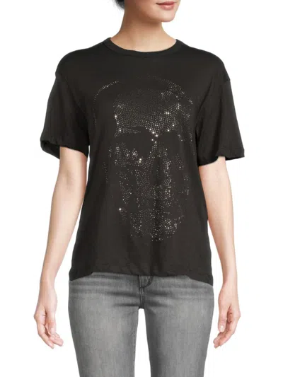 Chaser Women's Skull Embellished Tee In Vintage Black