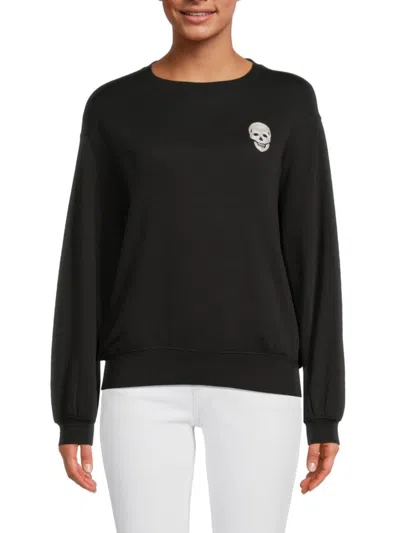 Chaser Halloween Embroidered Skull Oversized Sweatshirt In Black In Licorice