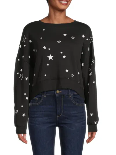 Chaser Women's Star Drop Shoulder Cropped Sweater In Black