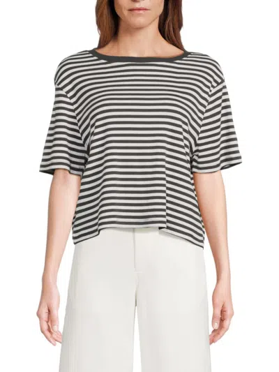 Chaser Women's Striped Drop Shoulder Cotton-blend T-shirt In Multi