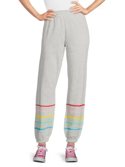 Chaser Women's Striped Heathered Joggers In Heather Grey