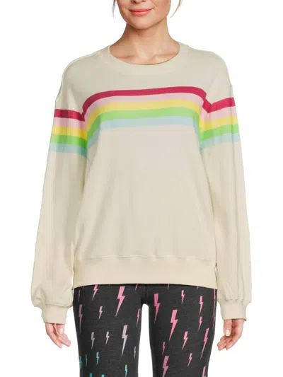 Chaser Women's Stripped Cotton Sweatshirt In Coconut Milk