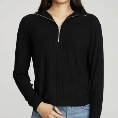 Chaser Zip Up Mock Neck Long Sleeve Pullover In True Black