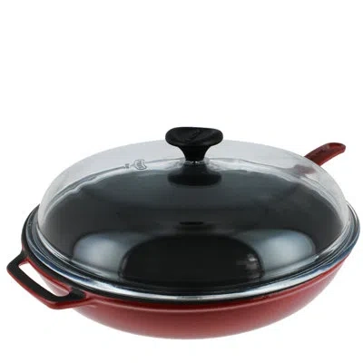 Chasseur 11" Cast Iron Frying Pan With Lid In Red