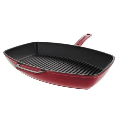 Chasseur 12" Cast Iron Grill Pan In Red