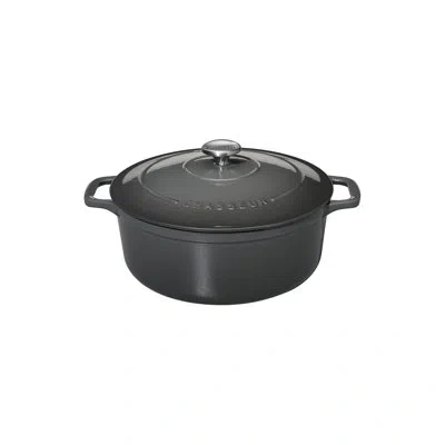 Chasseur 4.2-quart Enameled Cast Iron Round Dutch Oven, Caviar In Gray