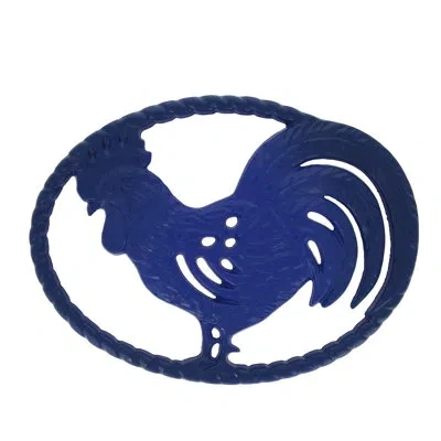 Chasseur Rooster Enameled Trivet In French Blue