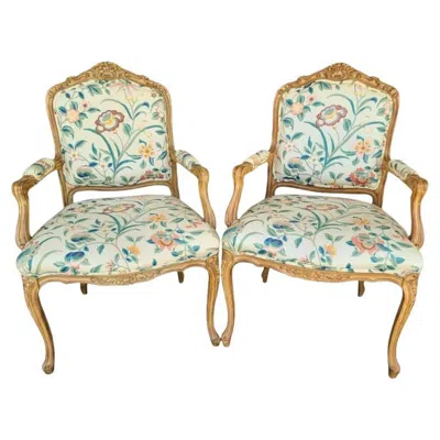 Pre-owned Chateau D'ax French Provincial Louis Xv Armchairs By , Set Of 2 In Sand