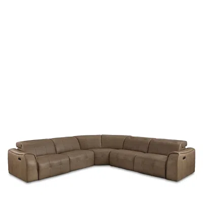 Chateau D'ax Quadrato Power Motion 5 Piece Leather Sectional In Brown