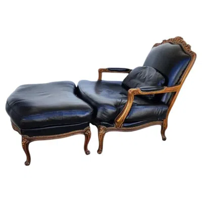 Pre-owned Chateau D'ax Vintage Chateau D"ax French Provincial Top Grain Leather Chair & Ottoman In Brown