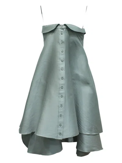 Pre-owned Château Quinault L'enclos Buttoned-front Bow-detail Mini Dress In Blue