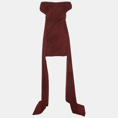 Pre-owned Chats By C.dam Burgundy Jersey Asymmetric Draped Mini Dress S