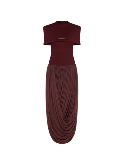 Chats By C.dam Amiri Twisted Draped Dress In Burgundy