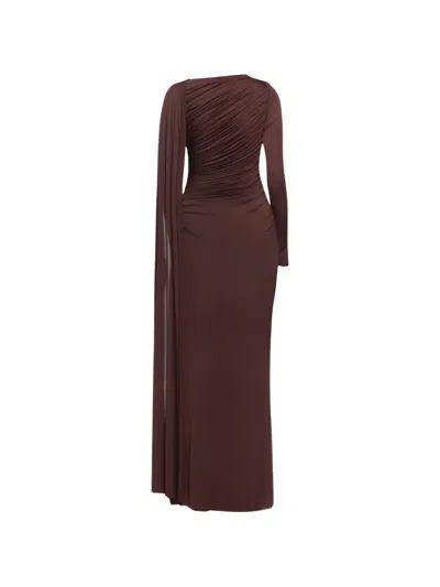 Chats By C.dam Asymmetric Ruched Maxi Dress In Burgundy