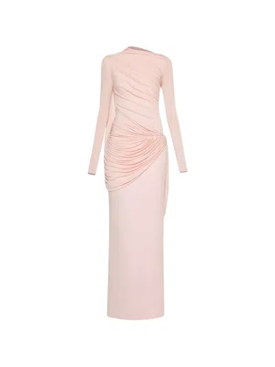 Chats By C.dam Asymmetrical Draped Maxi Dress In Pink