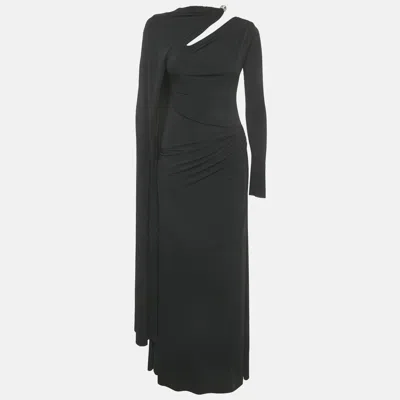 Pre-owned Chats By C.dam Black Jersey Asymmetric Draped Gown S