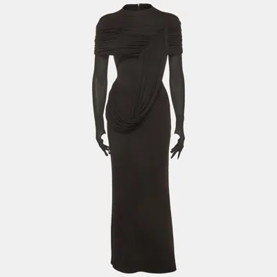 Pre-owned Chats By C.dam Black Jersey Draped Maxi Dress S