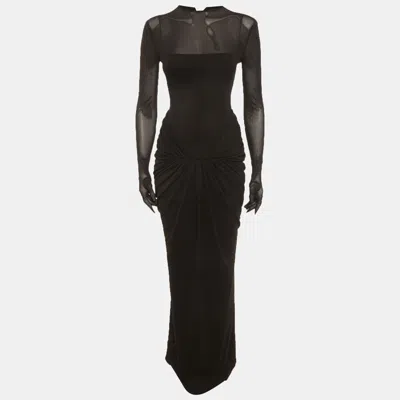 Pre-owned Chats By C.dam Black Jersey Draped Serena Maxi Dress Xs