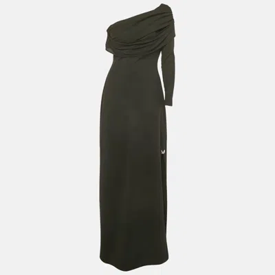 Chats By C.dam Black Jersey One Shoulder Cut-out Maxi Dress In Green