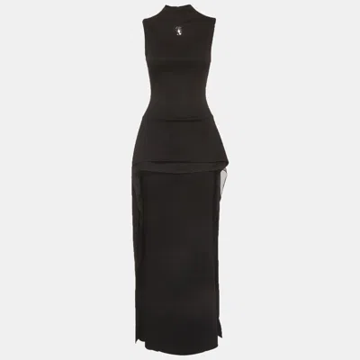 Pre-owned Chats By C.dam Black Knit And Organza Pietra Dress Xs